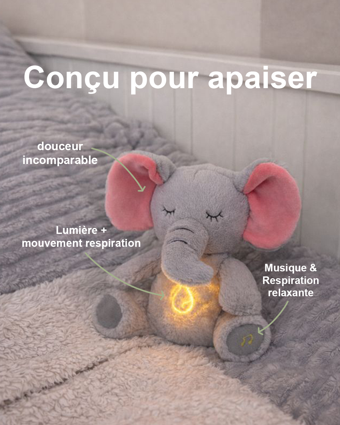 4 Modes Baby Breathing Soothing Elephant Plush Doll Toy Sleeping Companion Music and Light Doll Sensory Stuffed Toy Kids Gift