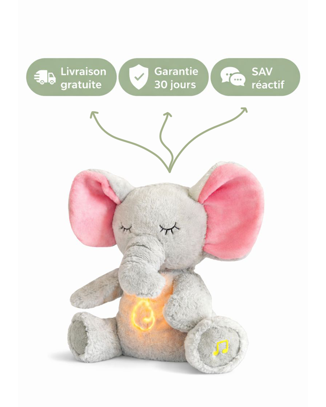 4 Modes Baby Breathing Soothing Elephant Plush Doll Toy Sleeping Companion Music and Light Doll Sensory Stuffed Toy Kids Gift